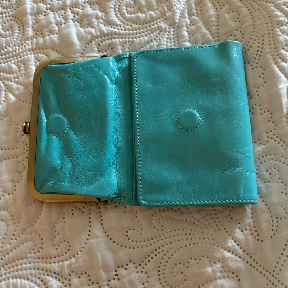 HOBO Aqua Leather Kiss-Lock Wallet with Gold-Tone Frame - Picture 2 of 8